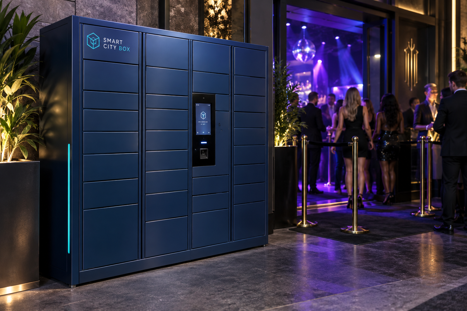 Smart City Box lockers at the entrance of a nightclub